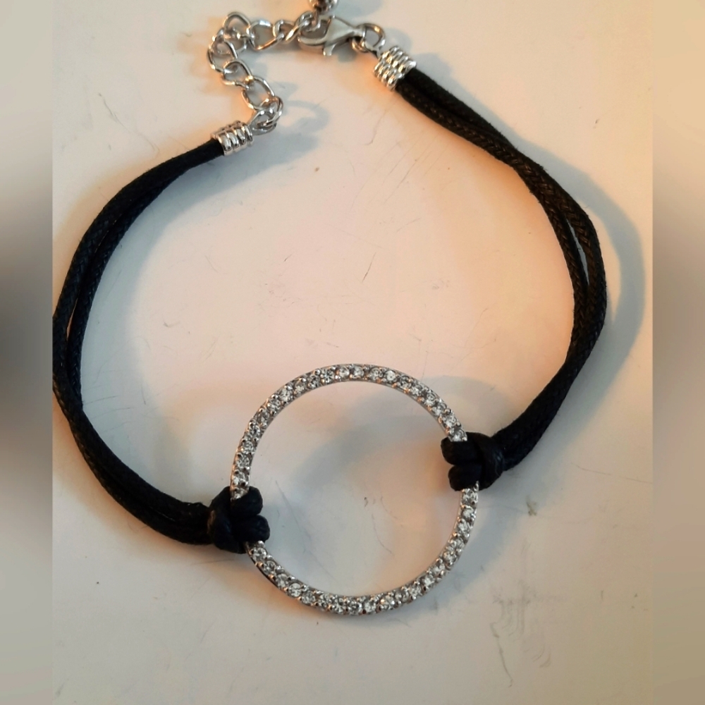 Sterling Silver Bracelet On Leather With Sterling Clasp